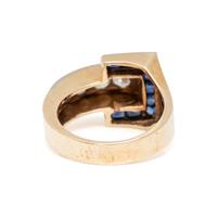 RETRO, SYNTHETIC SAPPHIRE AND DIAMOND RING