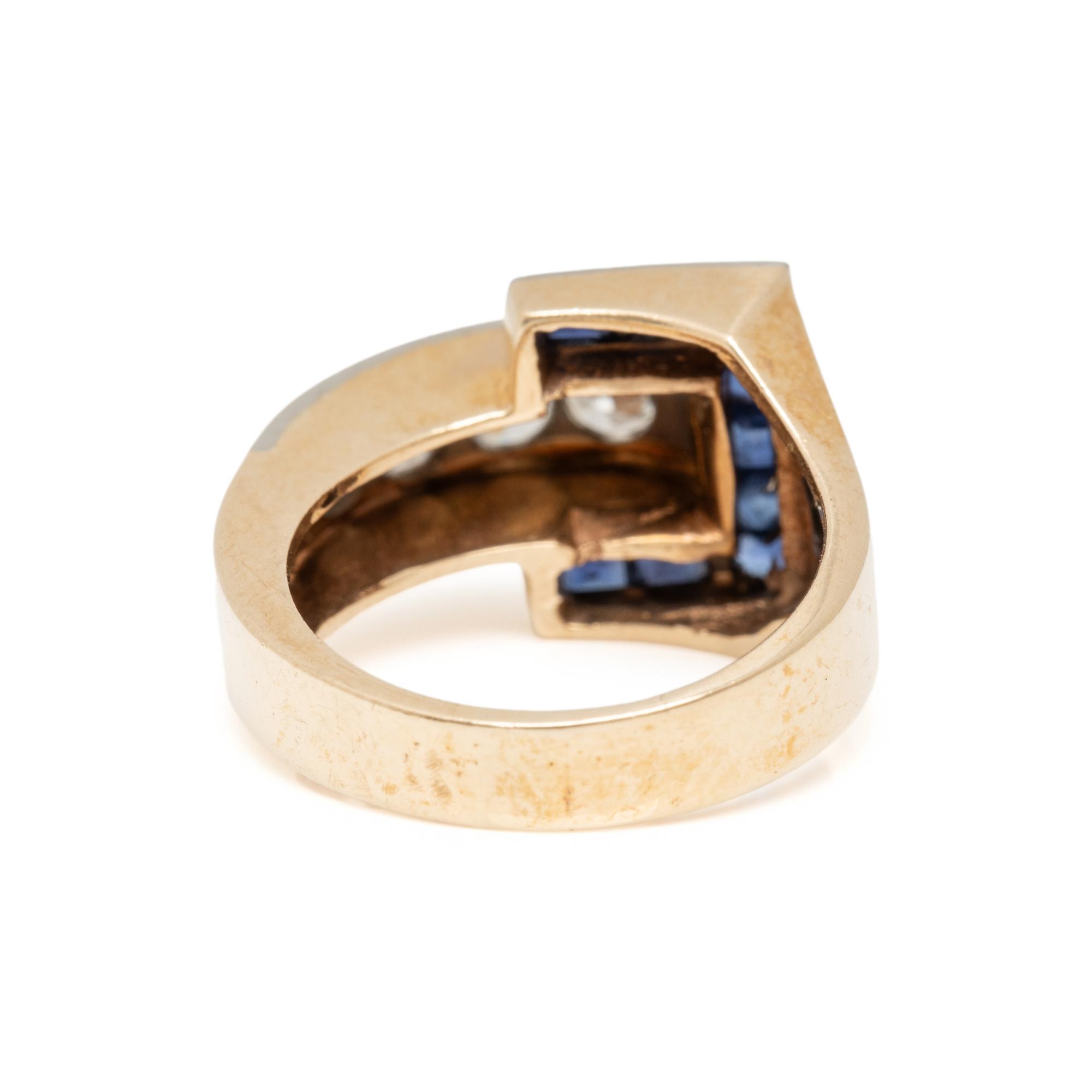 RETRO, SYNTHETIC SAPPHIRE AND DIAMOND RING