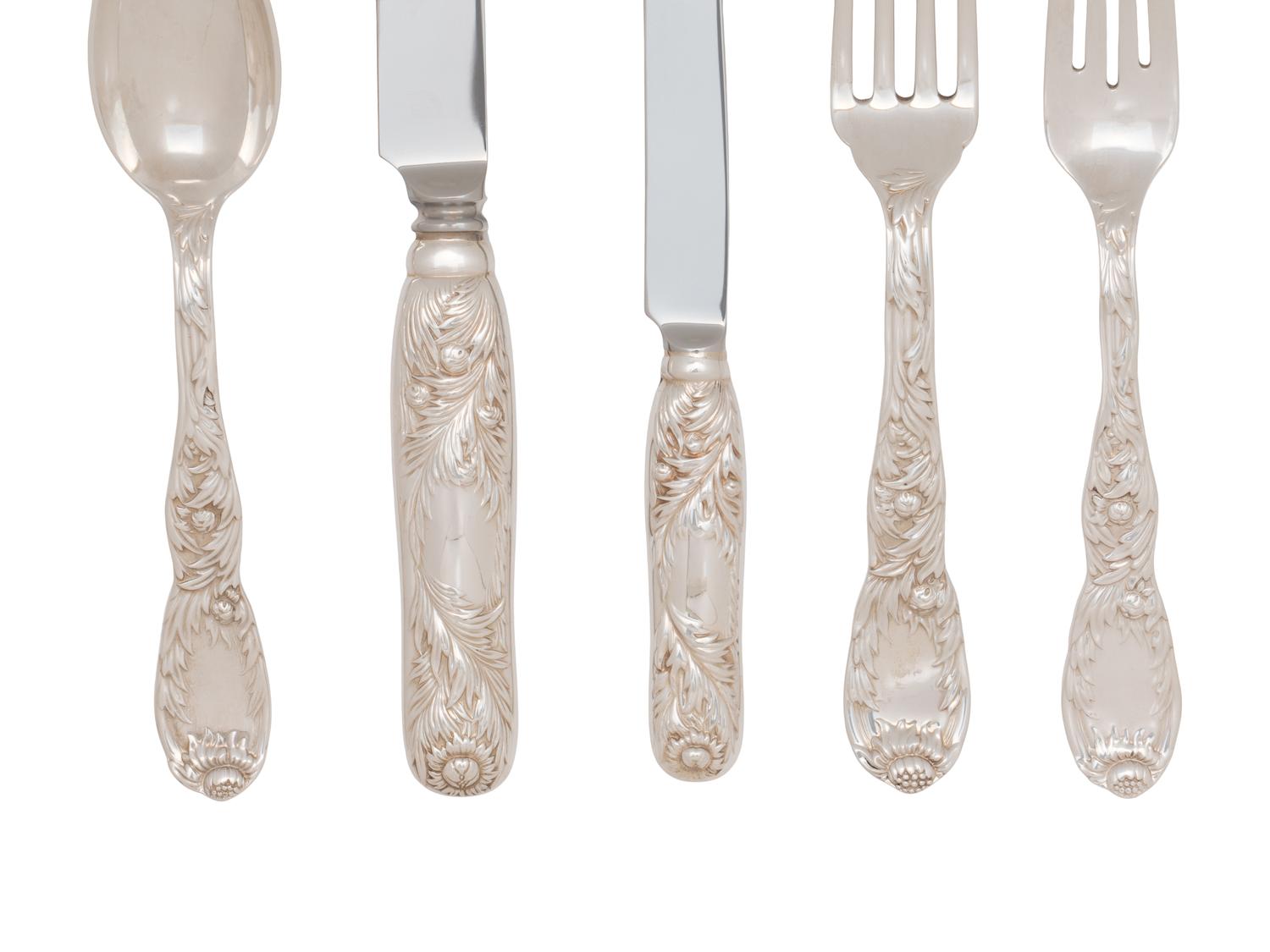 A Tiffany and Co. Silver Chrysanthemum Flatware Service