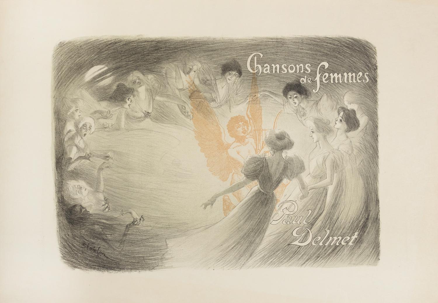 STEINLEIN, Théophile-Alexandre and Paul DELMET. Chansons de Femmes. [Paris: Enoch & Cie, ca 1897]. Lithographic title and 15 plates.