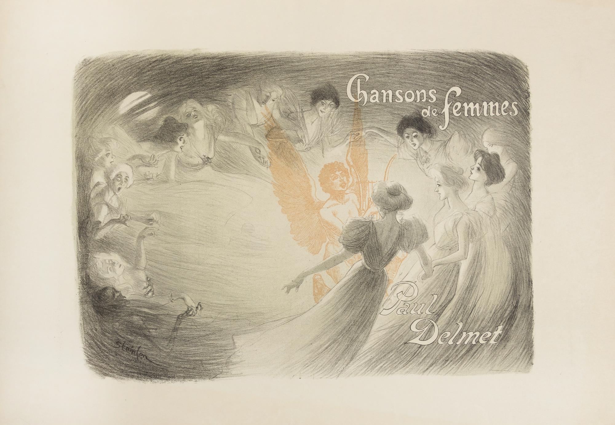 STEINLEIN, Théophile-Alexandre and Paul DELMET. Chansons de Femmes. [Paris: Enoch & Cie, ca 1897]. Lithographic title and 15 plates.