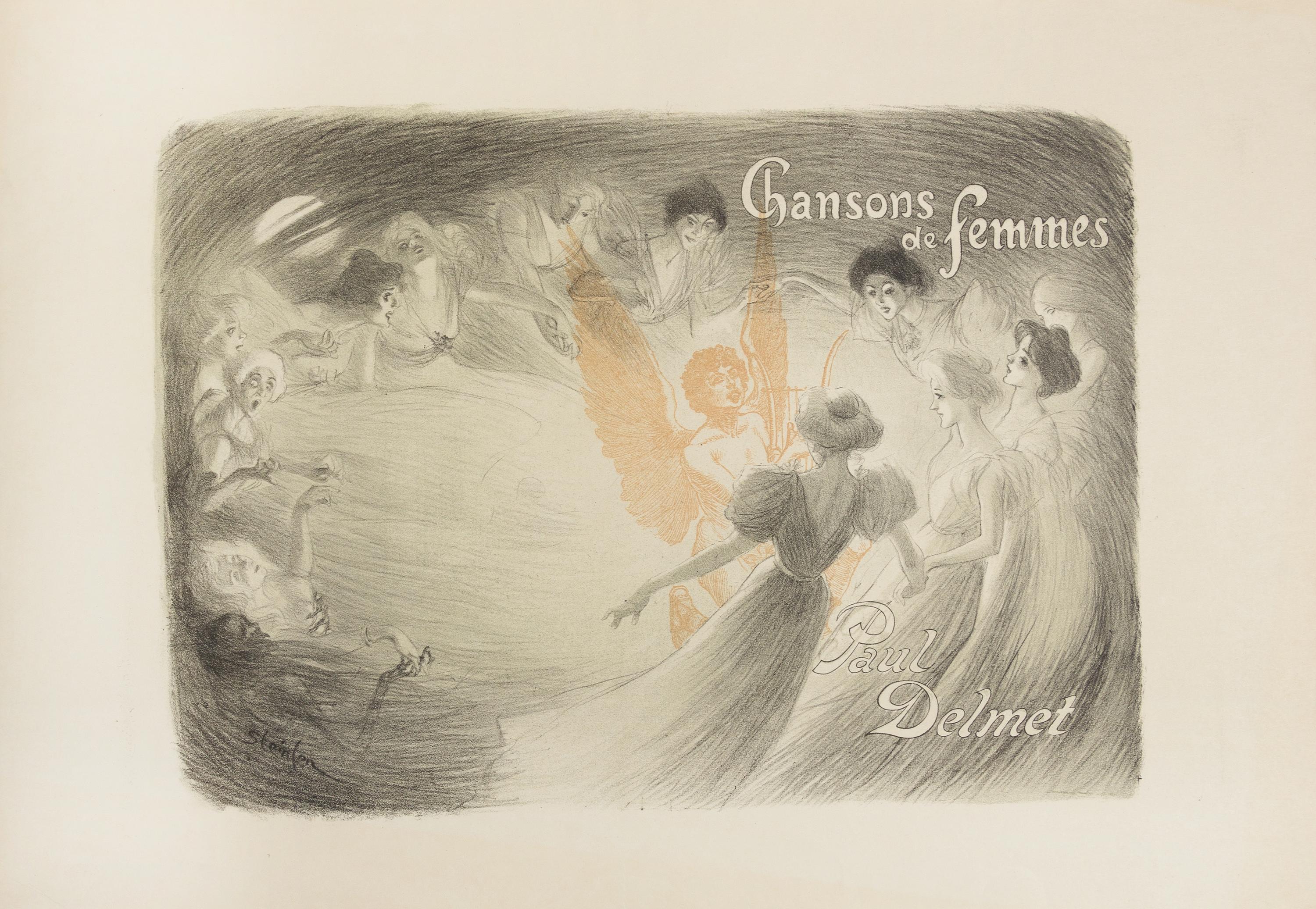 STEINLEIN, Théophile-Alexandre and Paul DELMET. Chansons de Femmes. [Paris: Enoch & Cie, ca 1897]. Lithographic title and 15 plates.