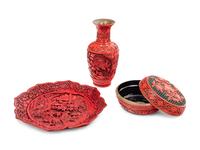 Three Chinese Carved Lacquer Articles