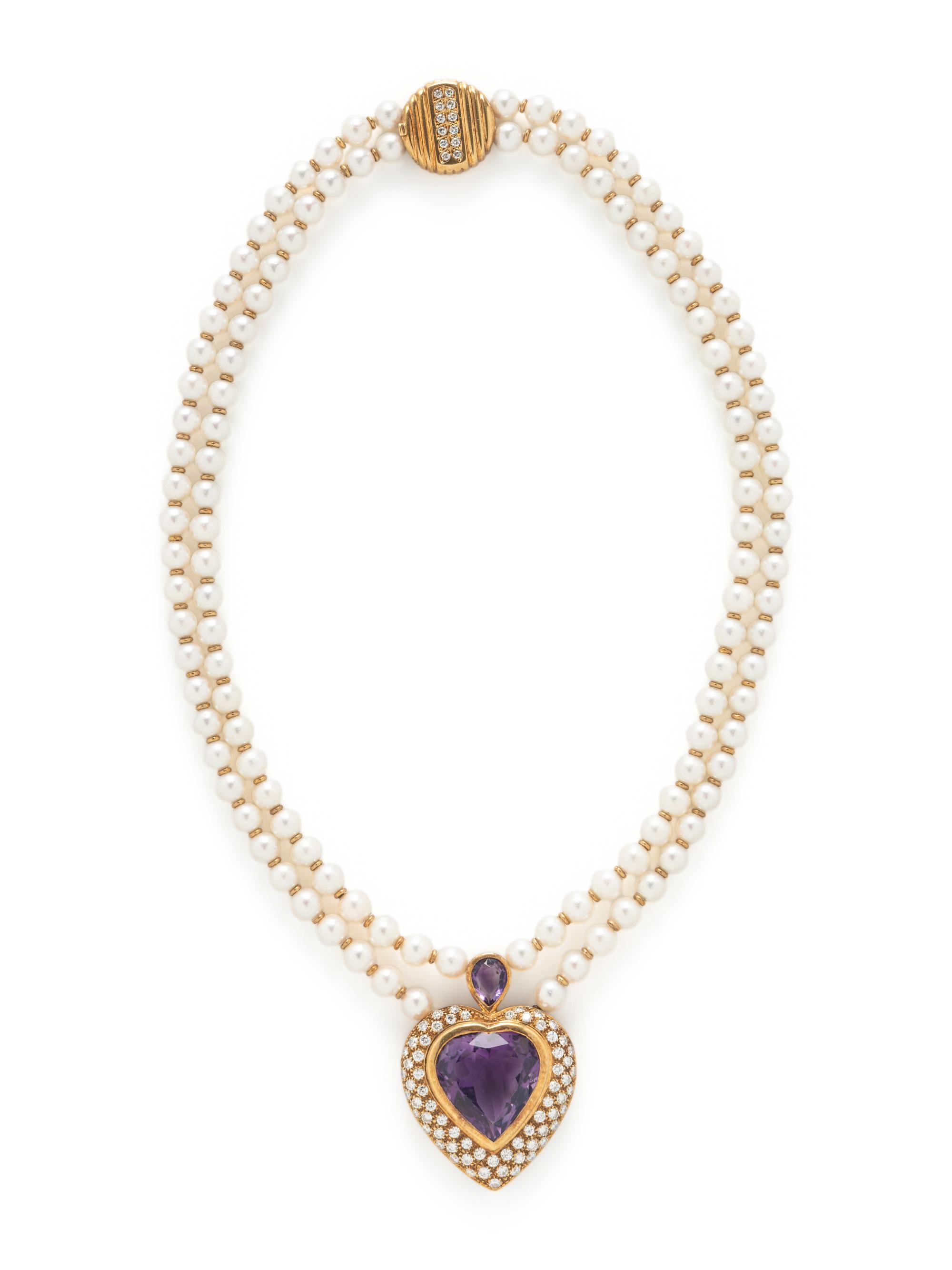 COLLECTION OF YELLOW GOLD, CULTURED PEARL, AMETHYST, AND DIAMOND JEWELRY