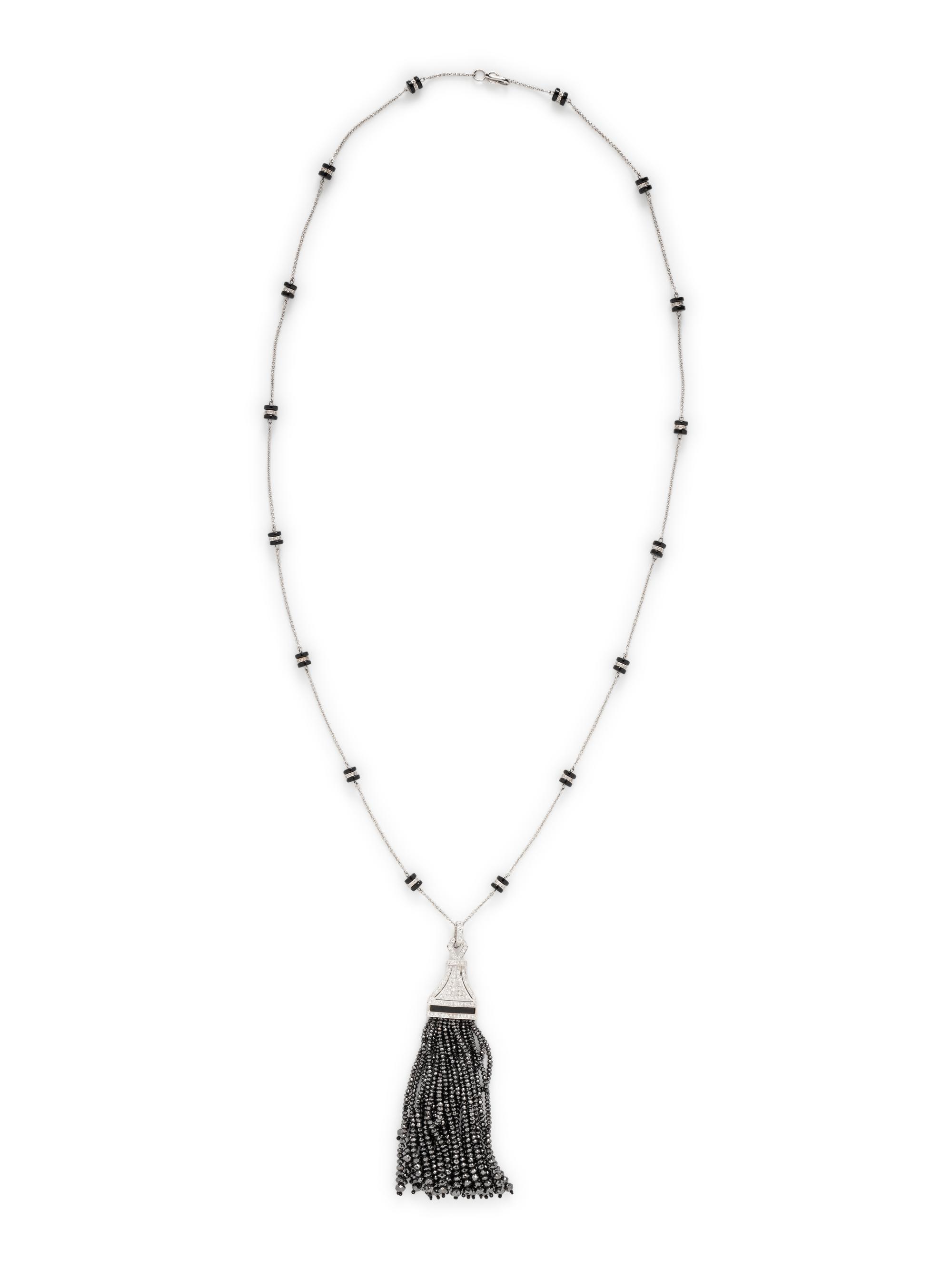 DIAMOND AND BLACK DIAMOND TASSEL NECKLACE