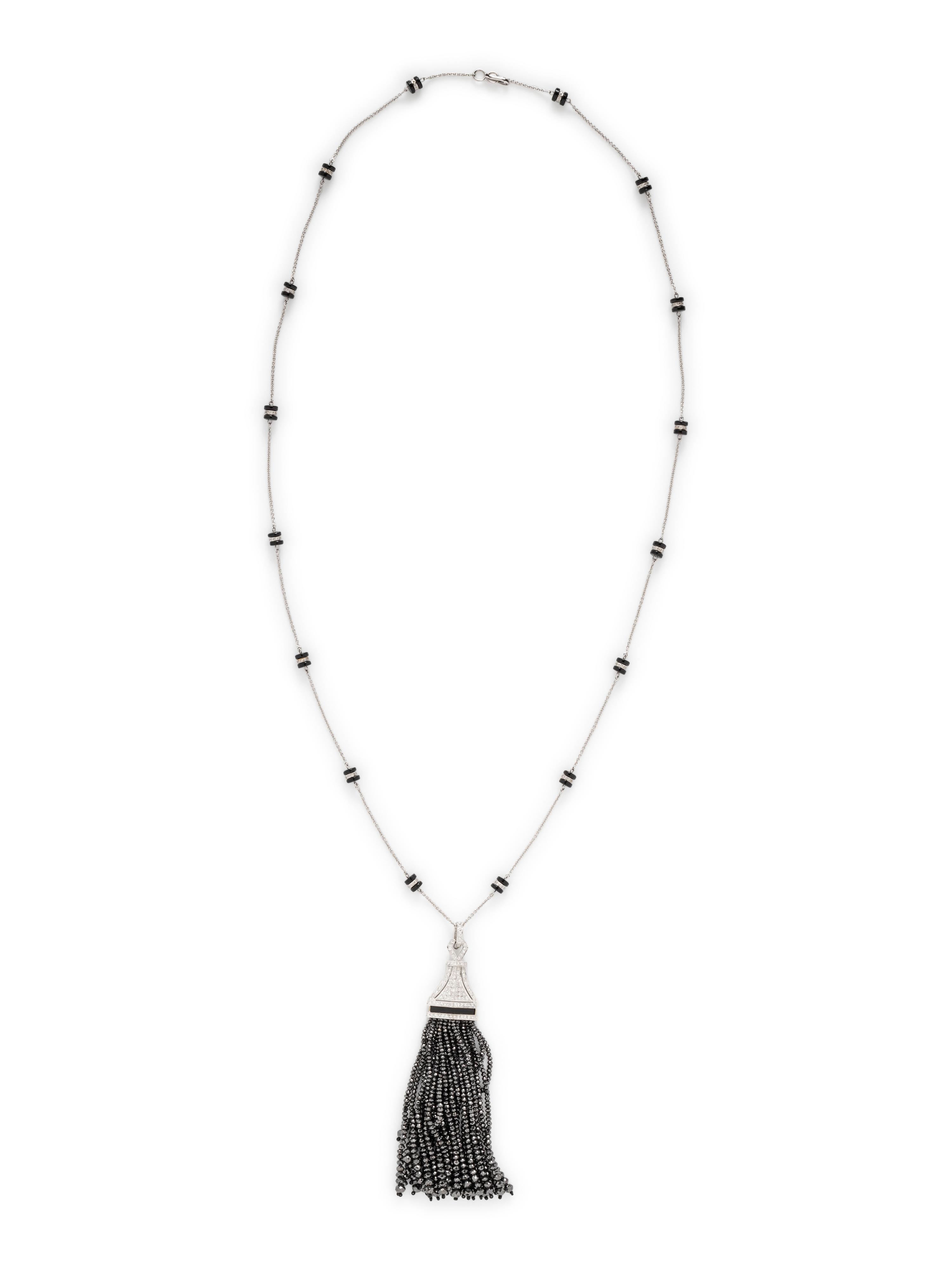 DIAMOND AND BLACK DIAMOND TASSEL NECKLACE