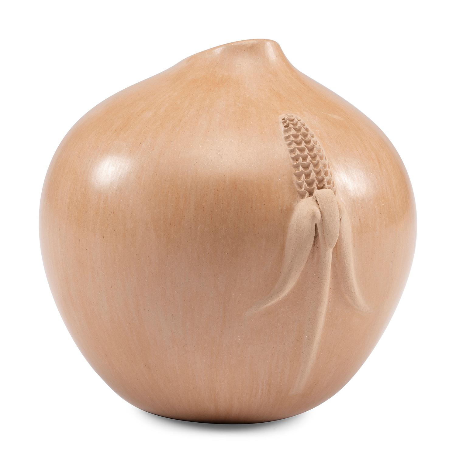 Buff Pottery Jar, with Corn Relief