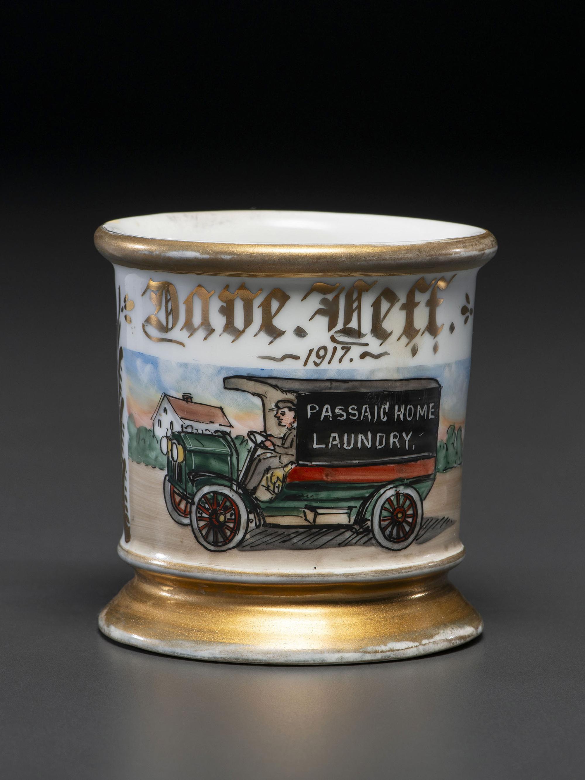 A Laundryman's Porcelain Occupational Shaving Mug Belonging to David Leff