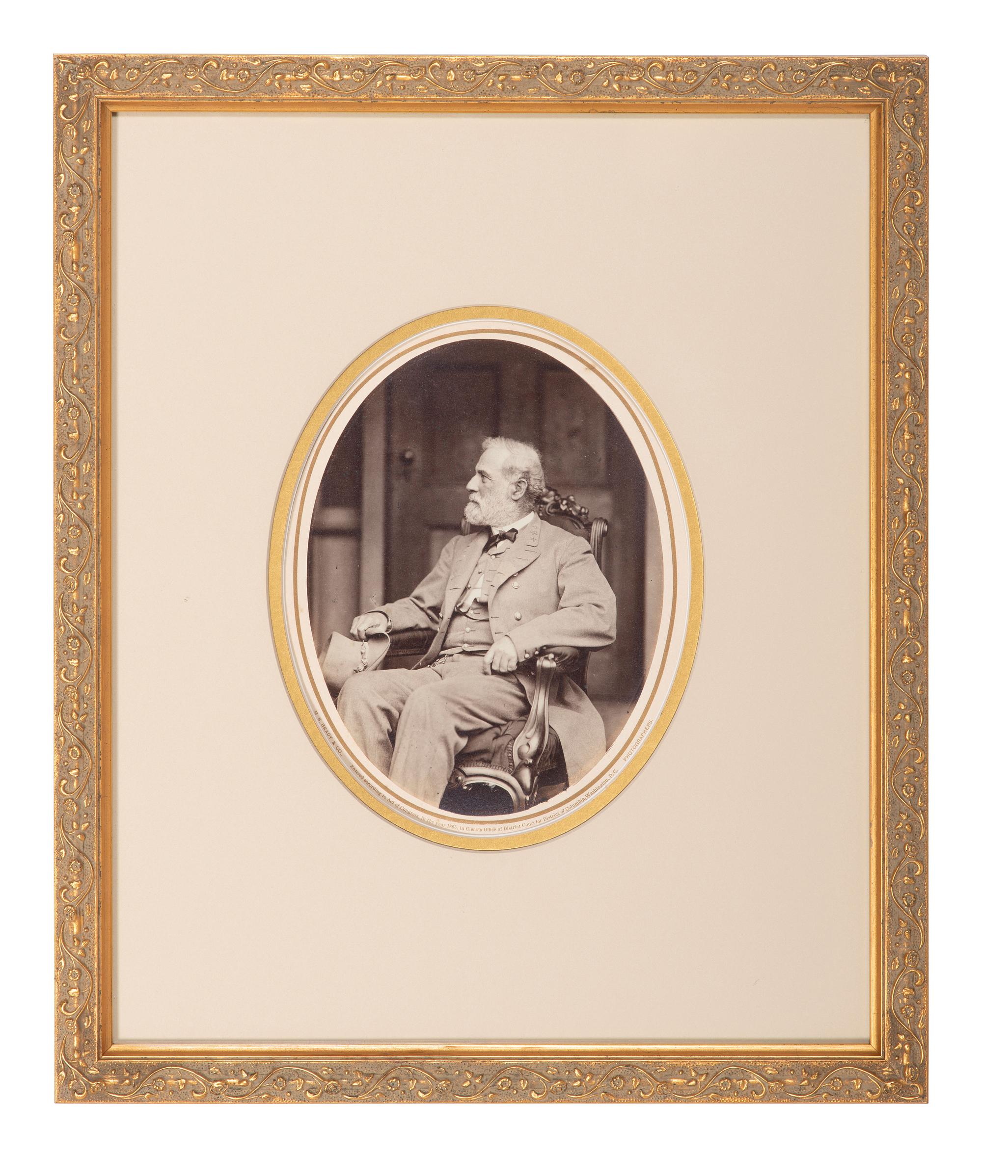 [LEE, Robert E. (1807-1870)]. BRADY, Mathew (1822-1896), photographer. Seated portrait of General Robert E. Lee at his Richmond, VA, home. Washington, DC, 1865.