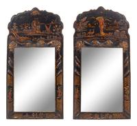 A Pair of Queen Anne Style Black Japanned Mirrors