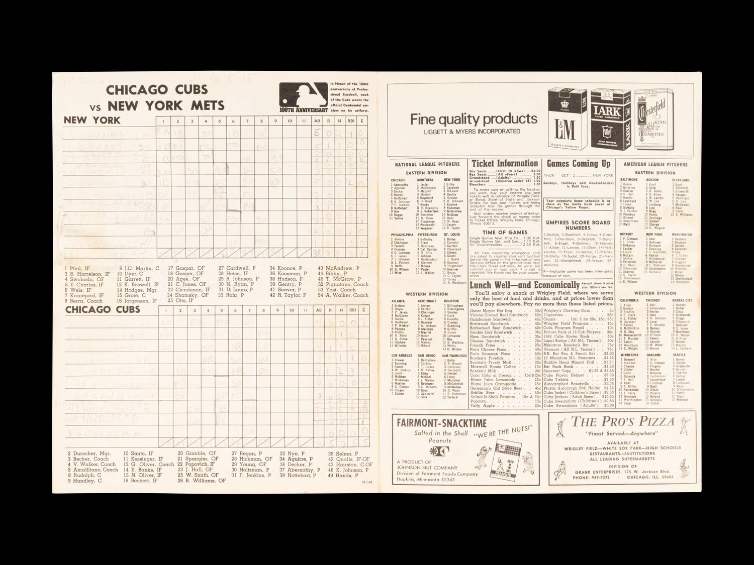 A Group of 12 1960s-70s Chicago Cubs Wrigley Field Signed Autograph Scorecards (Including Ernie Banks, Billy Williams, Fergie Jenkins and Ron Santo)