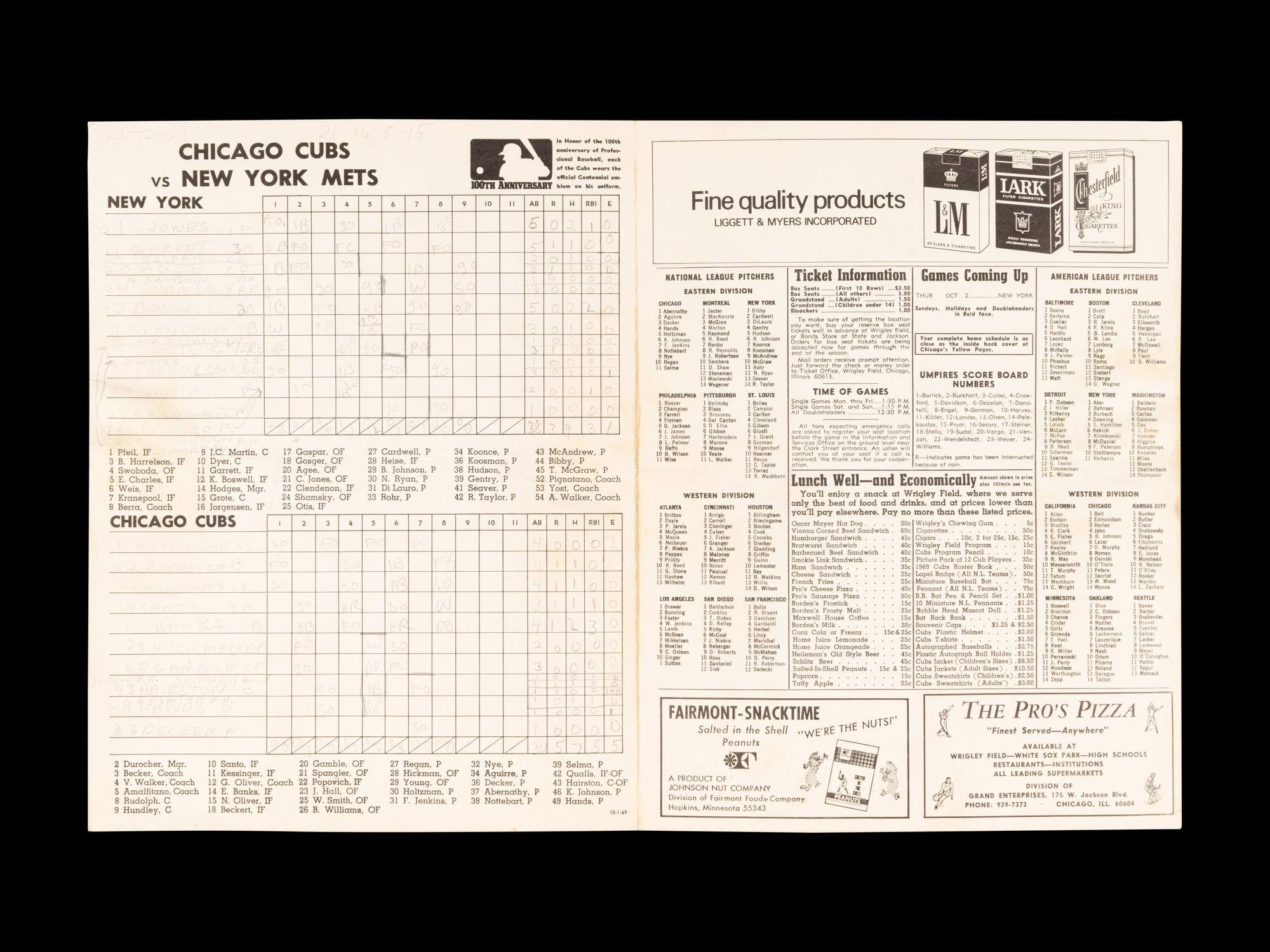 A Group of 12 1960s-70s Chicago Cubs Wrigley Field Signed Autograph Scorecards (Including Ernie Banks, Billy Williams, Fergie Jenkins and Ron Santo)