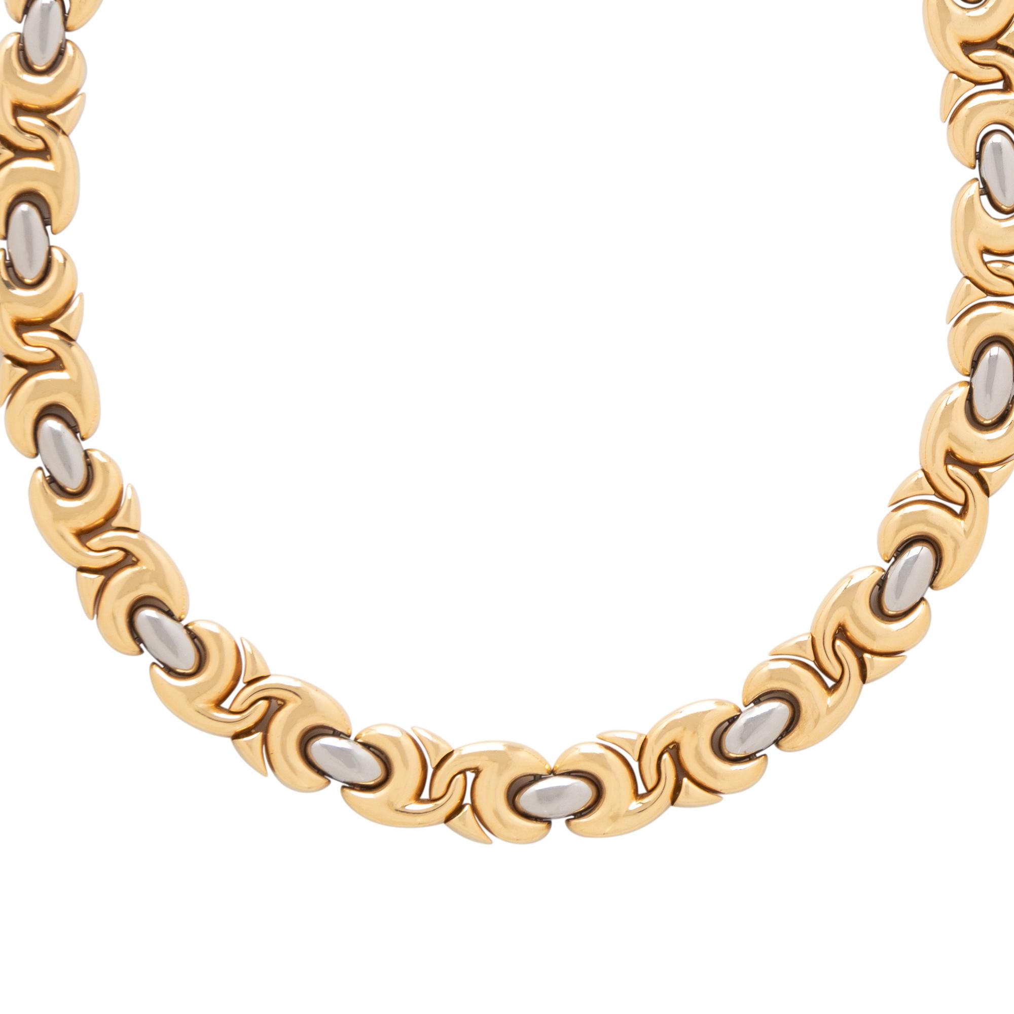 BULGARI, YELLOW GOLD AND STAINLESS STEEL NECKLACE