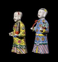 Two Chinese Export Famille Rose Porcelain Figures of Boys