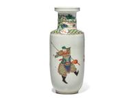 An Unusual Chinese Famille Verte Small Rouleau Vase, 19th century