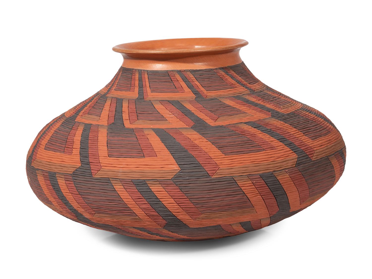 Corrugated Polychrome Pottery Jar