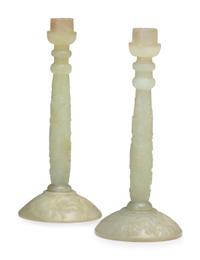 A Pair of Chinese Carved Nephrite Candlesticks