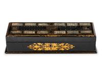 A Victorian Mother of Pearl-Inset and Parcel-Gilt Papier-Mache Cribbage Box