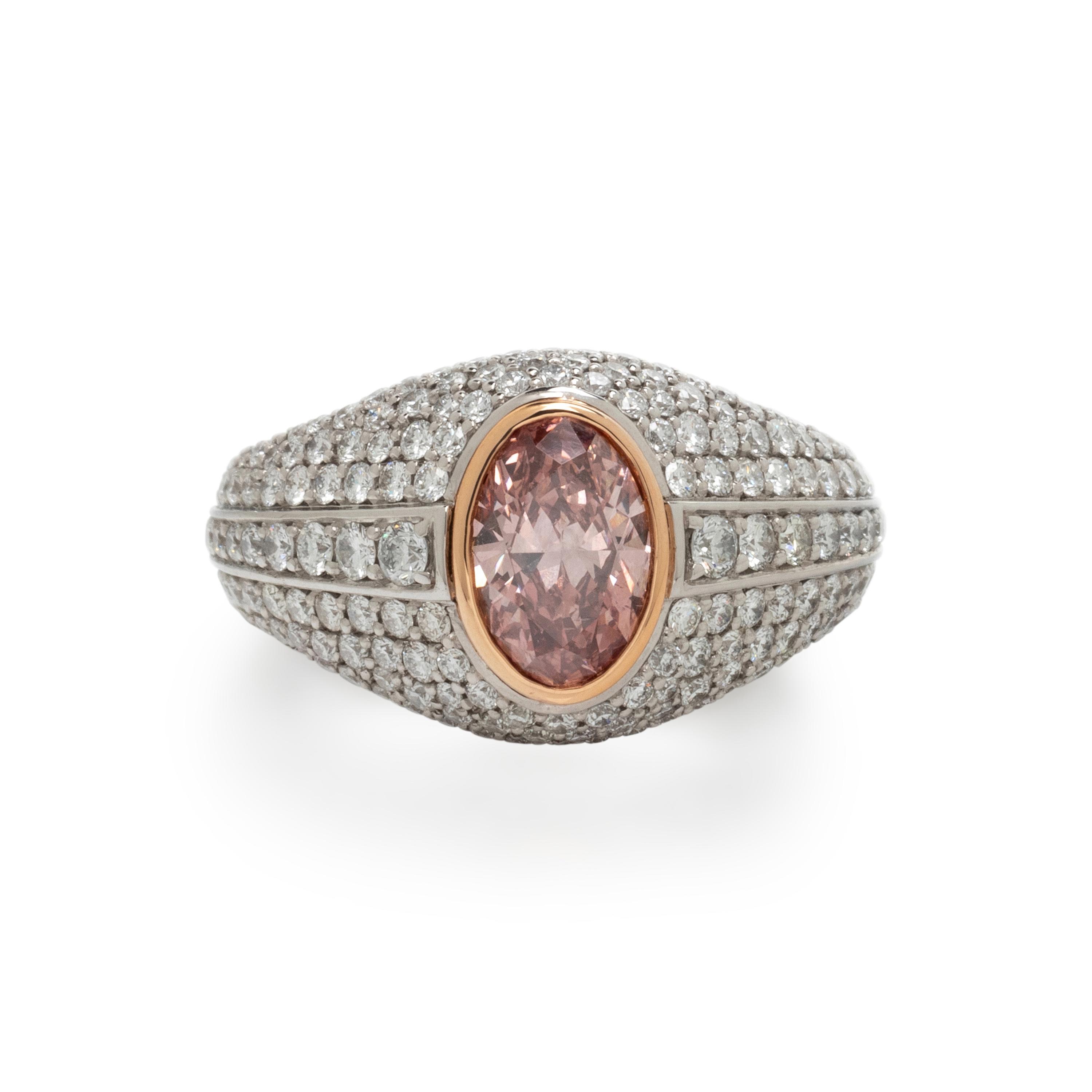 FANCY INTENSE ORANGY PINK DIAMOND AND DIAMOND RING