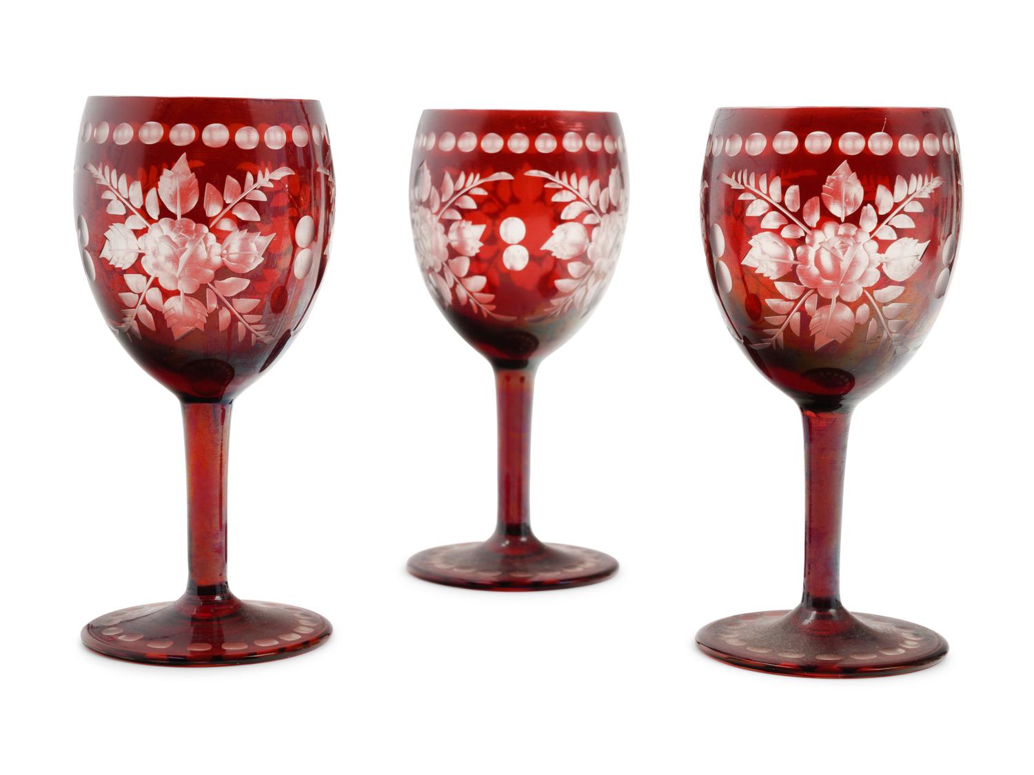 A Group of Cranberry Cut-to-Clear Glass Articles