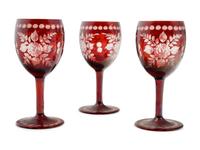 A Group of Cranberry Cut-to-Clear Glass Articles