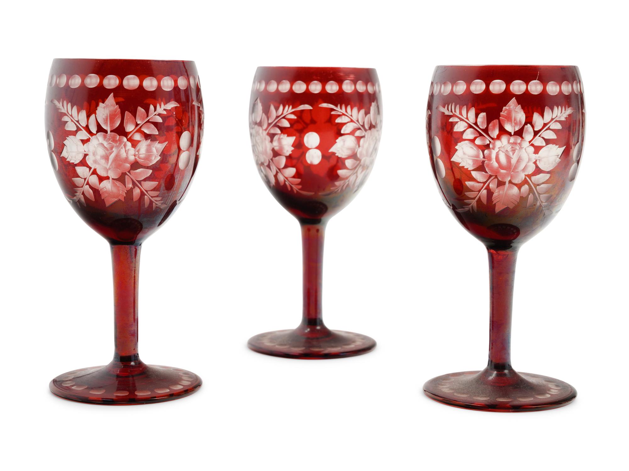 A Group of Cranberry Cut-to-Clear Glass Articles