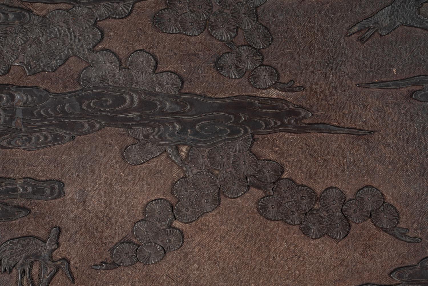 A Chinese Carved Lacquer 'Immortals' Wall Panel