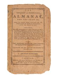 [ALMANACS - TRENTON]. SHOEMAKER, Abraham (1753-1818). The New-Jersey and Pennsylvania Almanac, for the Year 1795 . Trenton: Printed and sold by Isaac Collins, [1794].