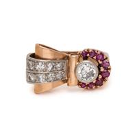RETRO, ROSE GOLD, DIAMOND, AND RUBY BUCKLE RING