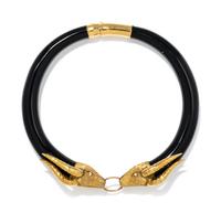 ONYX, YELLOW GOLD AND DIAMOND IMPALA COLLAR NECKLACE