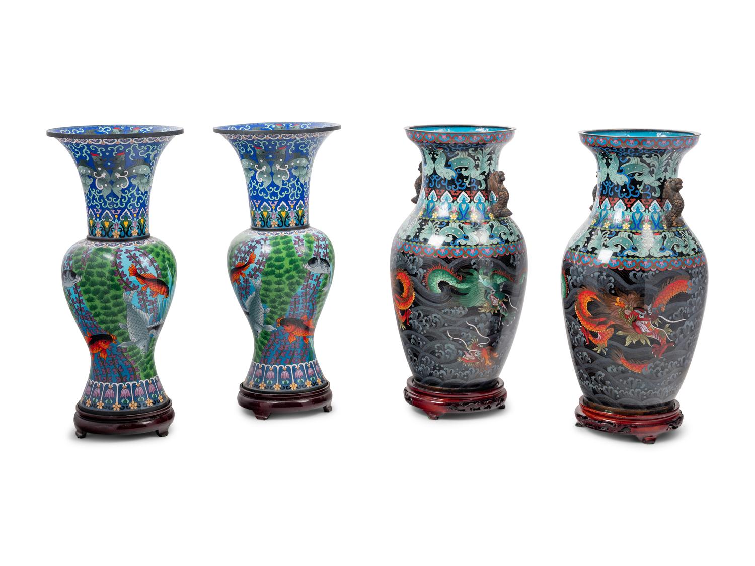 Two Pairs of Chinese Cloisonné Enameled Vases