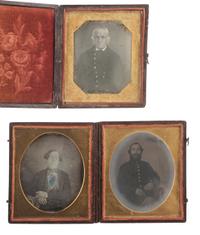[MILITARIA]. Sixth plate daguerreotype and ambrotype of men in uniform, incl. aged subject.
