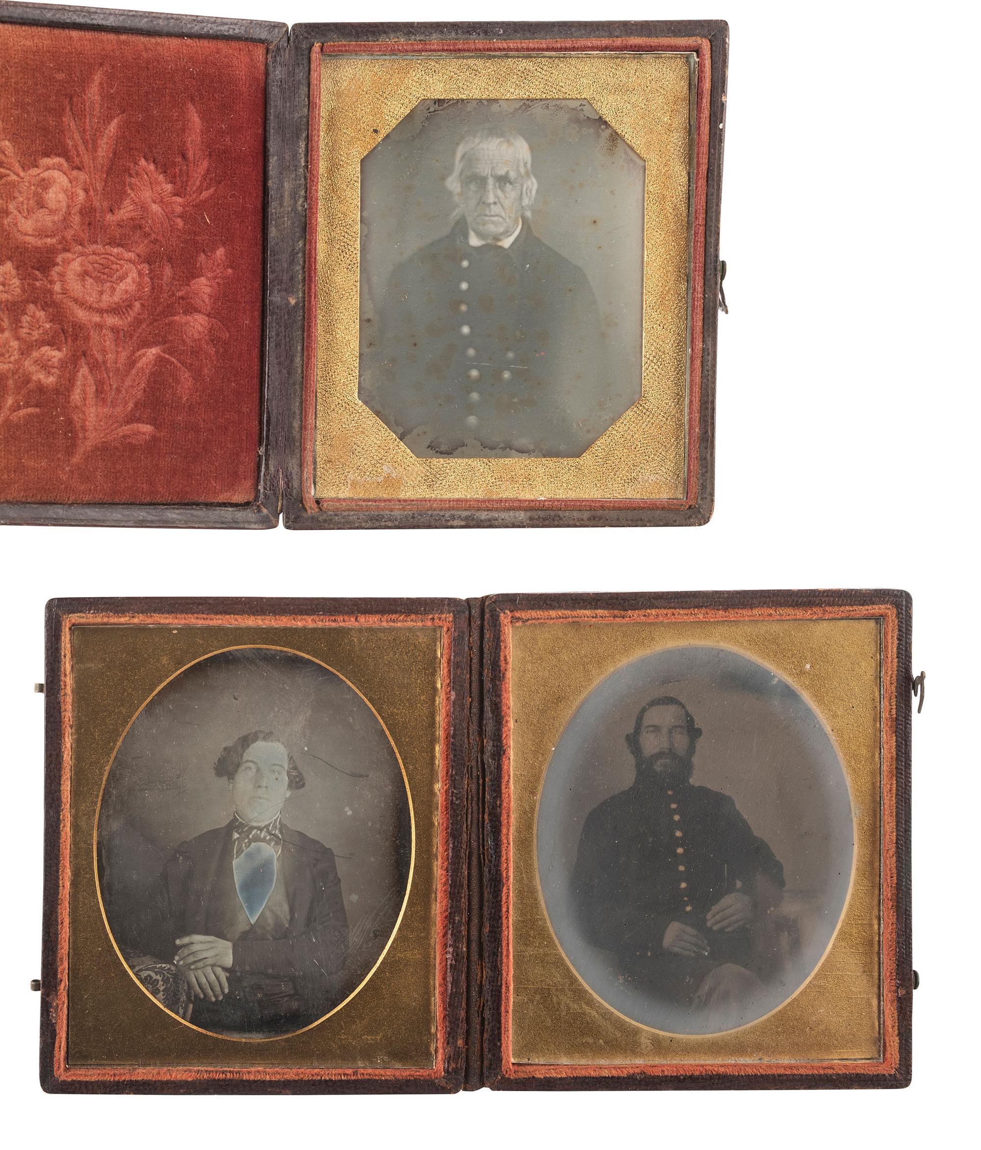 [MILITARIA]. Sixth plate daguerreotype and ambrotype of men in uniform, incl. aged subject.
