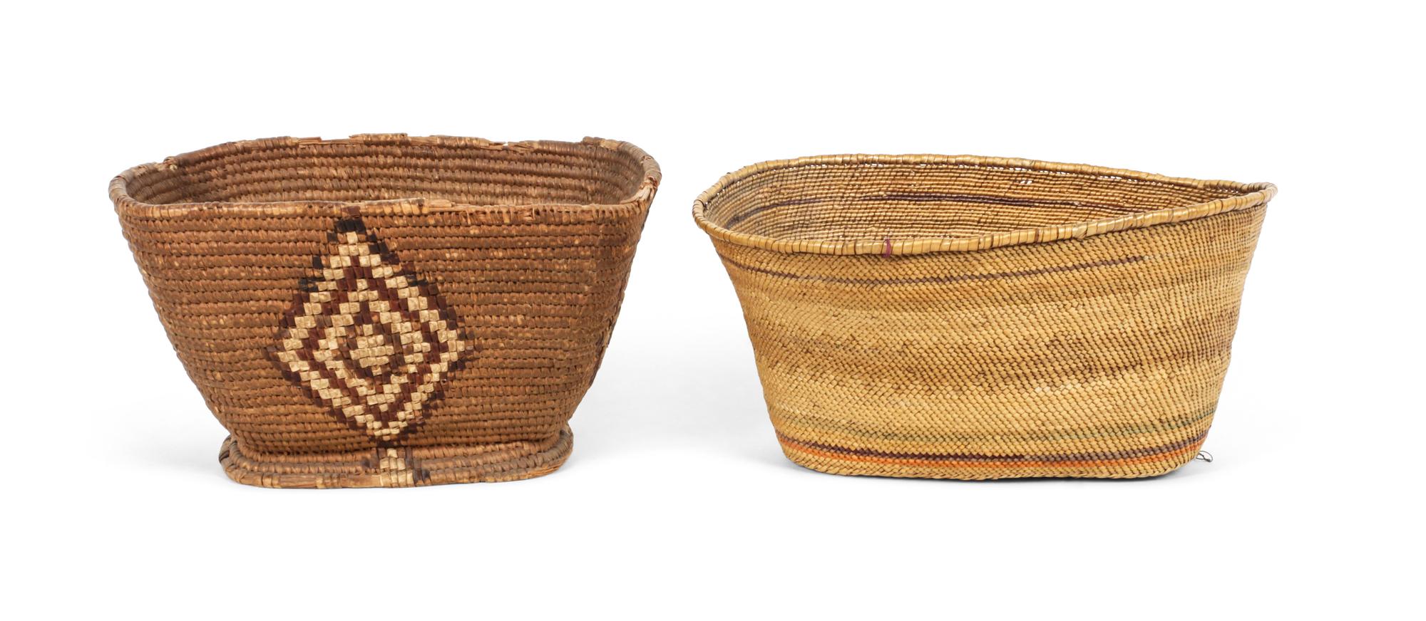 A Nootka (Nuh-chal-nuh) Twined Oval Bowl Height 4 inches x length 8 1/4 inches. — EARLY 20TH CENTURY
