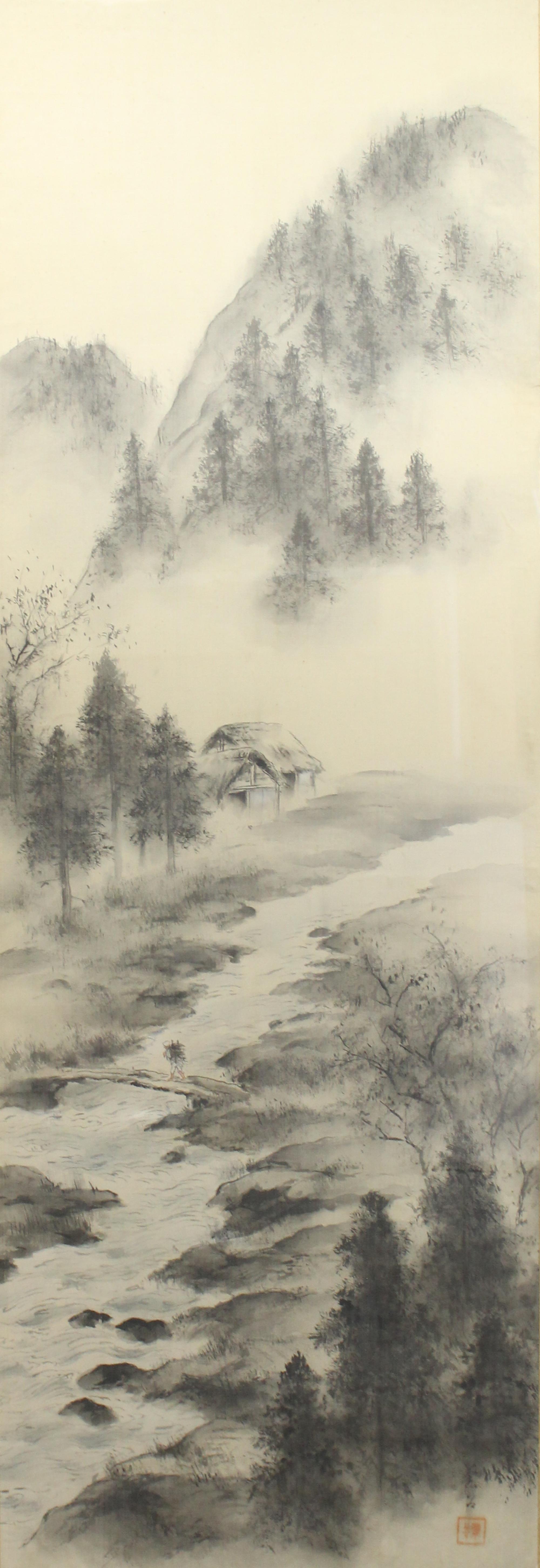 A Japanese Painting on Silk Height 54 x 21 1/2 inches (framed). — 20TH CENTURY