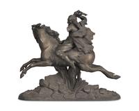 A Patinated White Metal Figure of a Native American Hunter on Horseback
