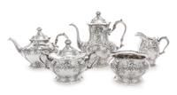 An American Silver Five-Piece Tea and Coffee Service, Gorham Mfg. Co., Providence, RI, comprising a coffee pot, teapot, covered sugar,