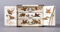 A Japanese Shibayama Miniature Ivory Chest, Height 2 1/2 inches.