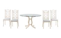 A White-Painted Cast Metal Faux Bamboo Dining Suite