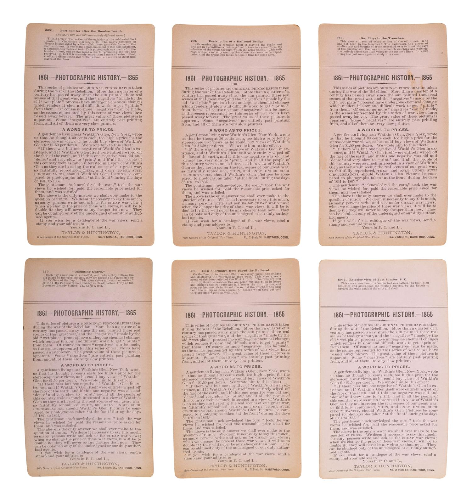 [CIVIL WAR]. A group of 23 stereoviews featuring significant locations and events throughout the war. Hartford, CT: Taylor & Huntington, ca 1890s.