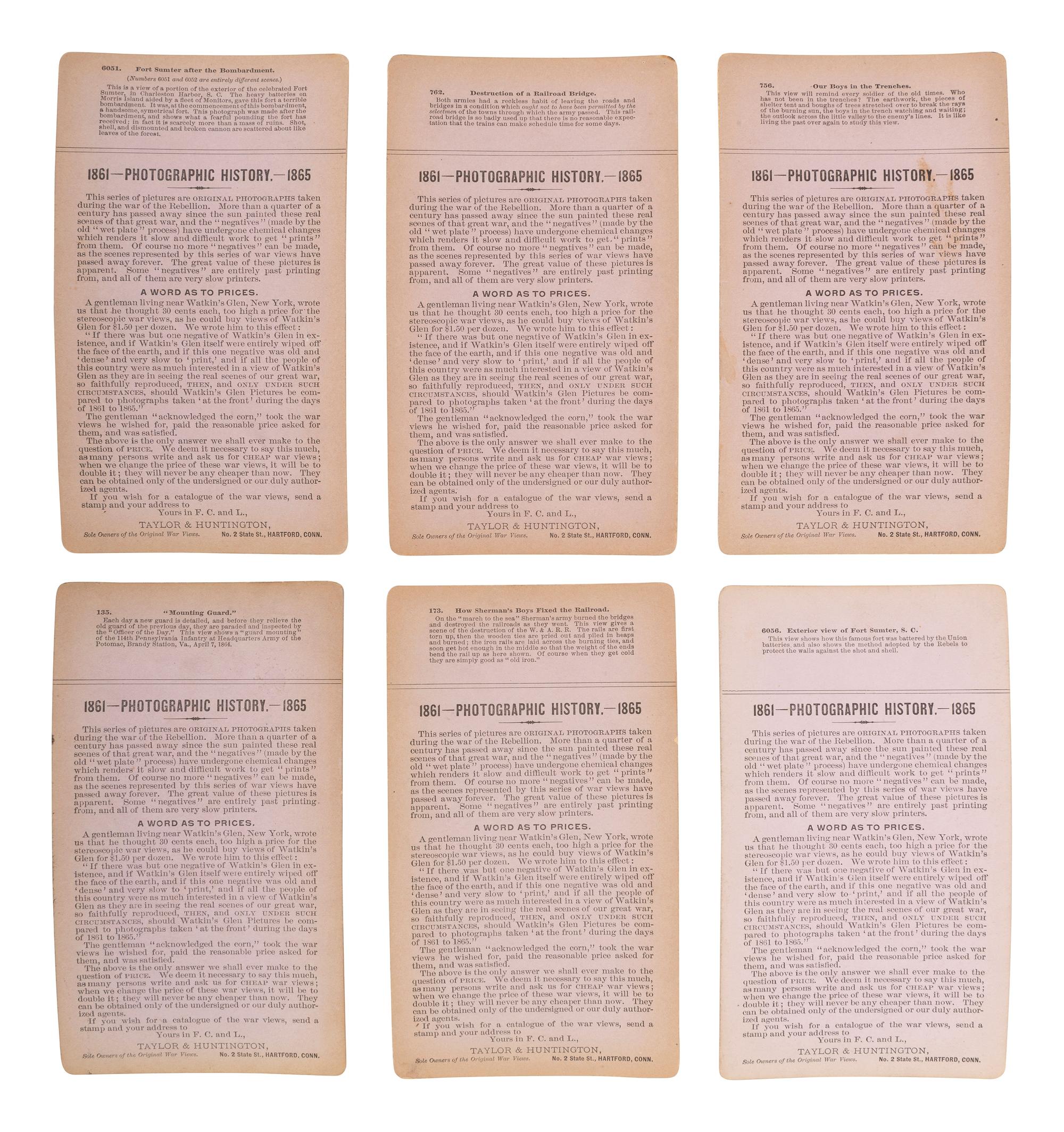 [CIVIL WAR]. A group of 23 stereoviews featuring significant locations and events throughout the war. Hartford, CT: Taylor & Huntington, ca 1890s.