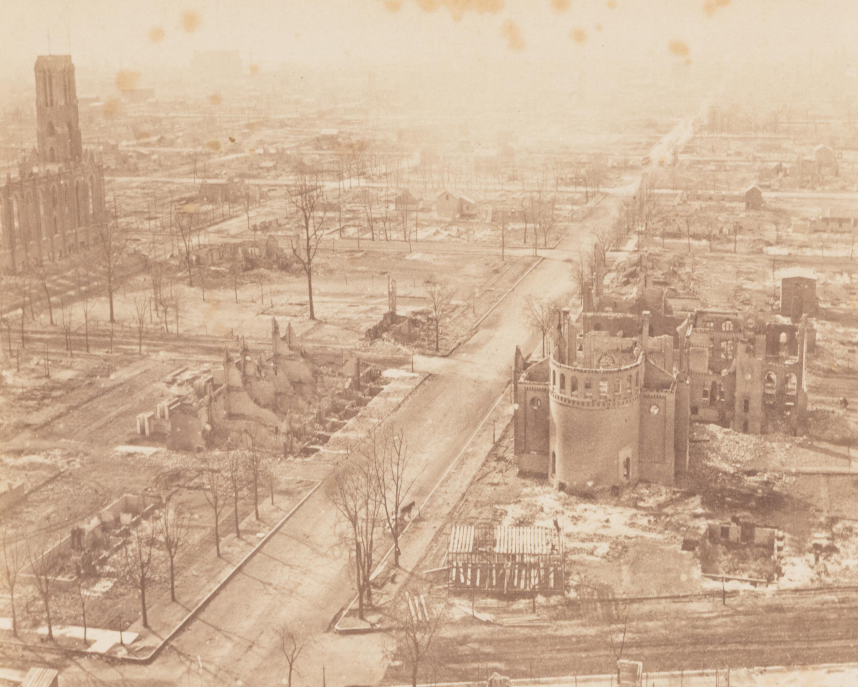 [Chicago Fire]. A group of 7 albumen prints taken before and after the 1871 Chicago Fire, comprising: