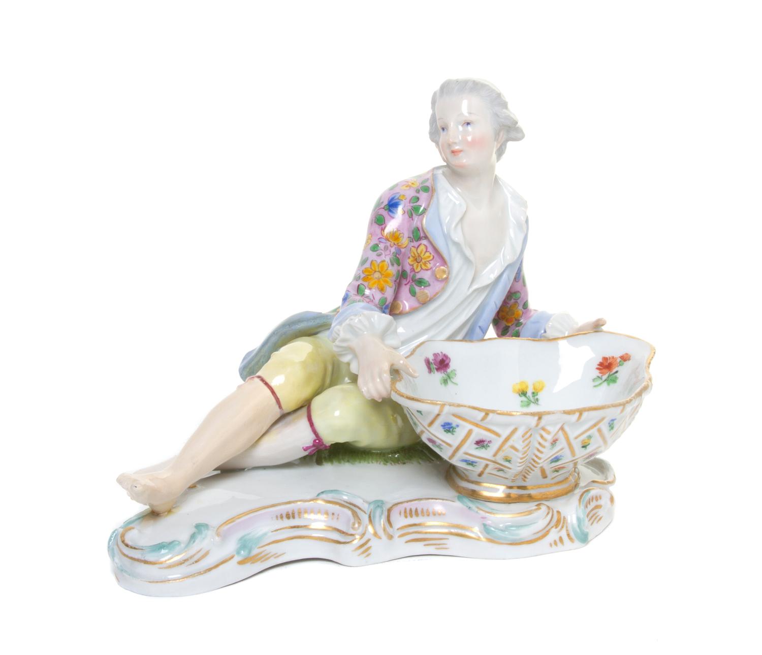 A Meissen Porcelain Figural Salt, Width 7 inches.