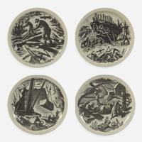 A Set of Twelve Wedgwood Queensware "New England Industries" Plates UK, 1950s