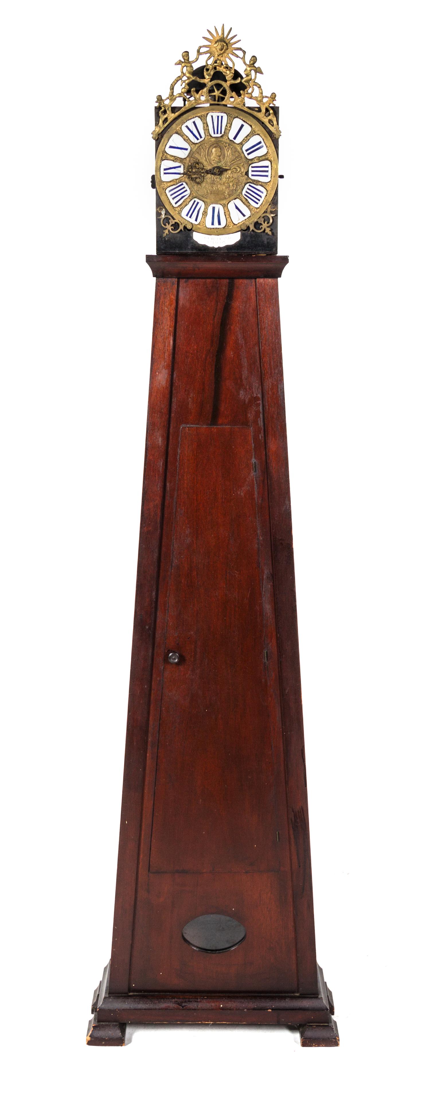 A French Porcelain Mounted Brass Wall Clock Height 75 1/2 inches. — GUIETEAND AMACON