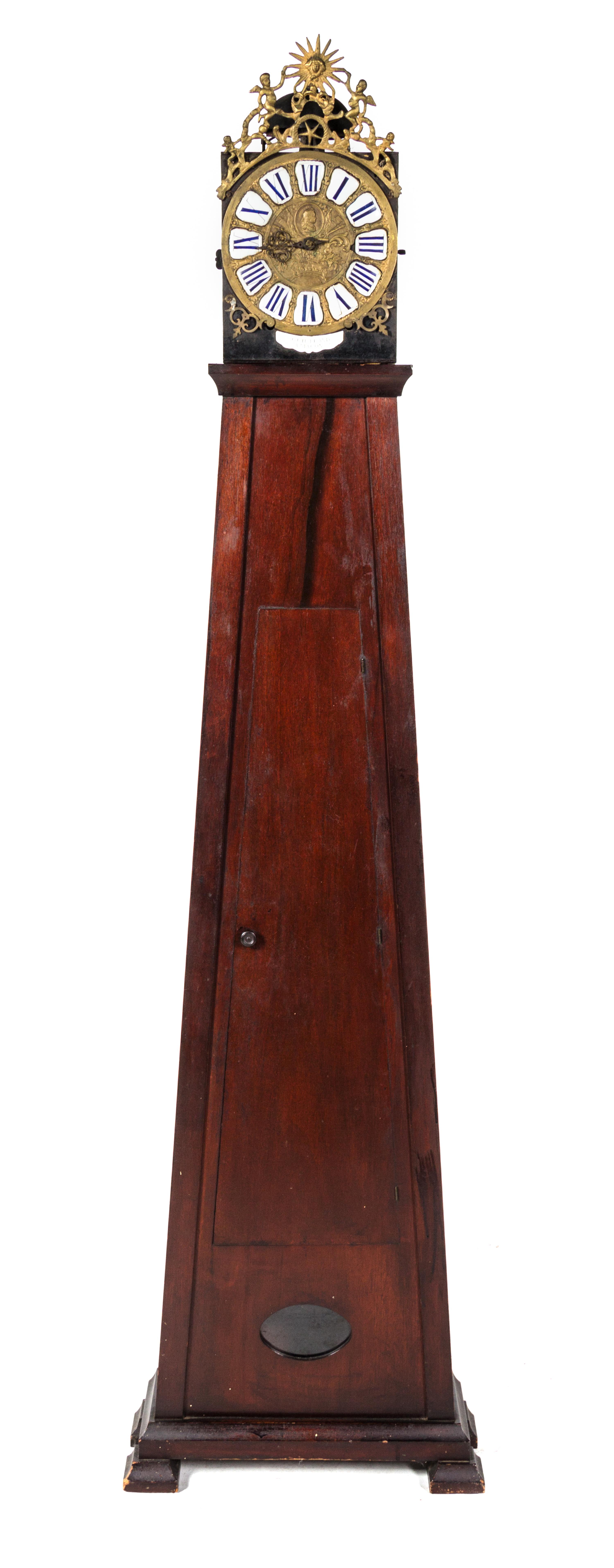 A French Porcelain Mounted Brass Wall Clock Height 75 1/2 inches. — GUIETEAND AMACON