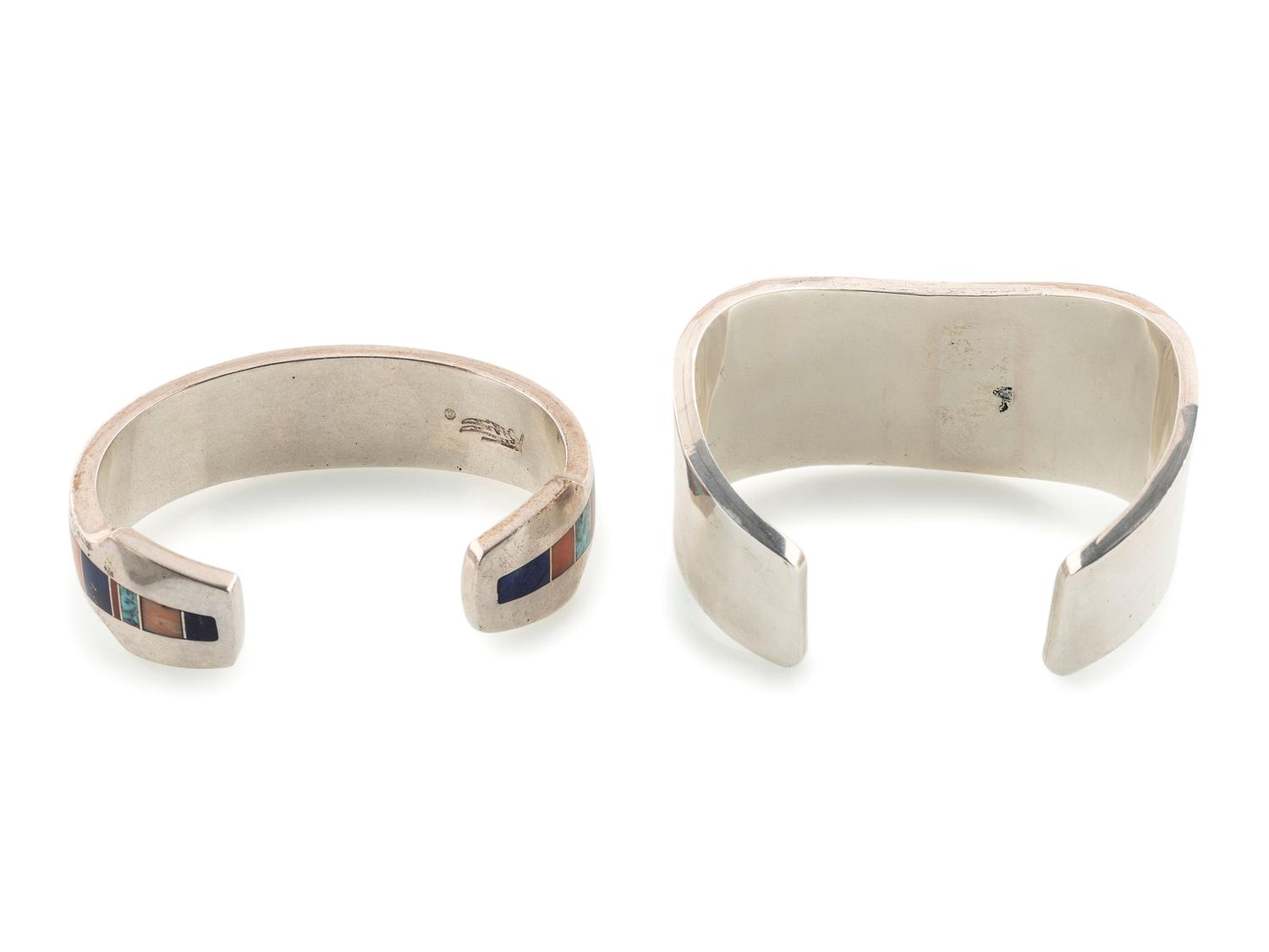 Navajo and Apache Silver and Inlay Cuff Bracelets