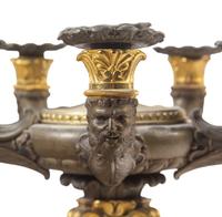 A Pair of Charles X Gilt and Patinated Bronze Six-Light Candelabra