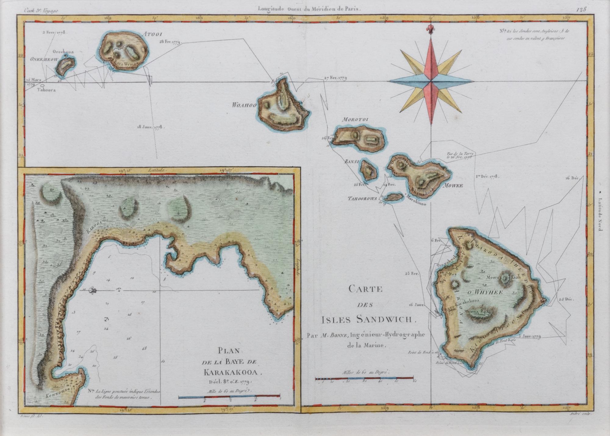 BONNE, Rigobert (1727-1794). Carte des Isles Sandwich . Paris, [ca 1785].