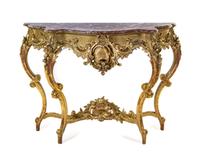 A Louis XV Style Giltwood Marble-Top Console Table